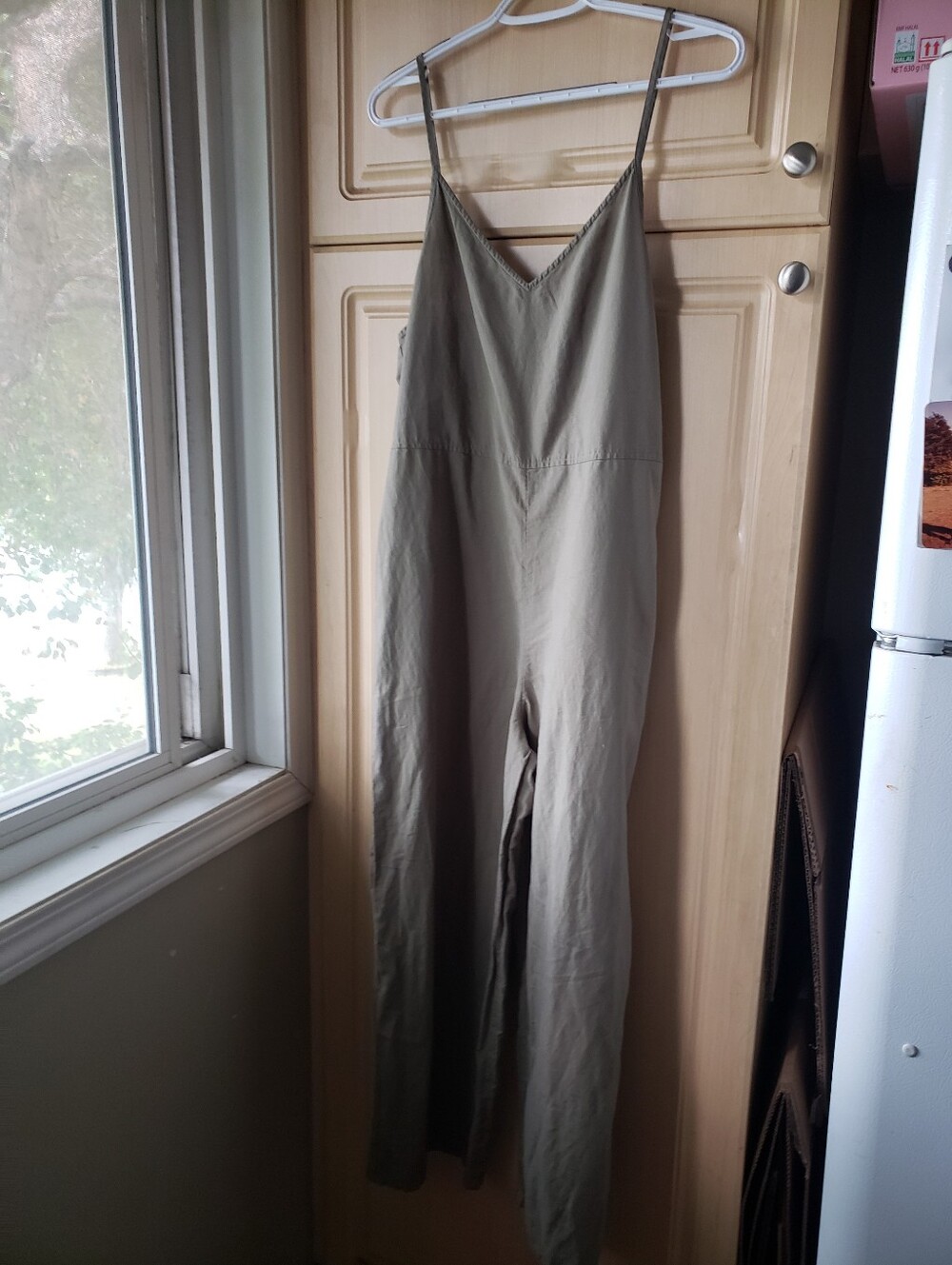 Uniqlo Taupe Wide-Leg Spaghetti Strap Jumpsuit With Pockets